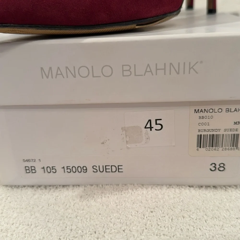 Manolo Blahnik Sz 8 / 38 BB Burgundy Suede EXCELLENT Cond w/Orig Box Dust Bag - Picture 4 of 11